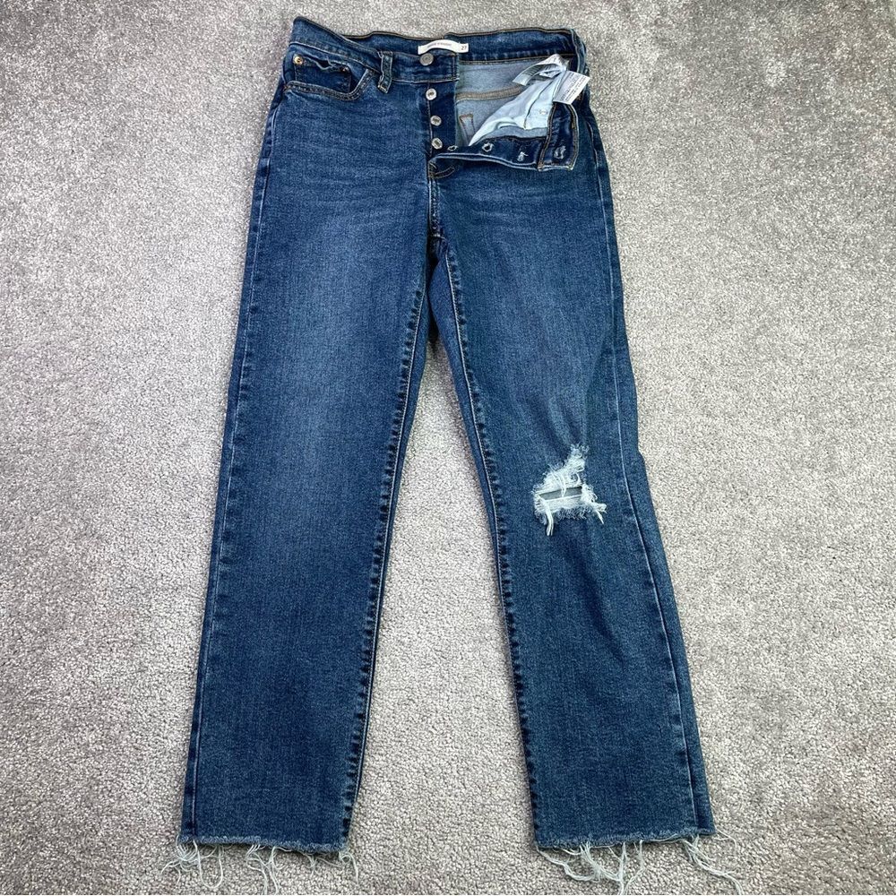 Levi’s Wedgie Jeans Women's 27 Blue Straight High Rise Dark Wash Button Fly